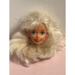 Barbie Doll Head Only Blonde Hair Blue Eyes Pink Earrings